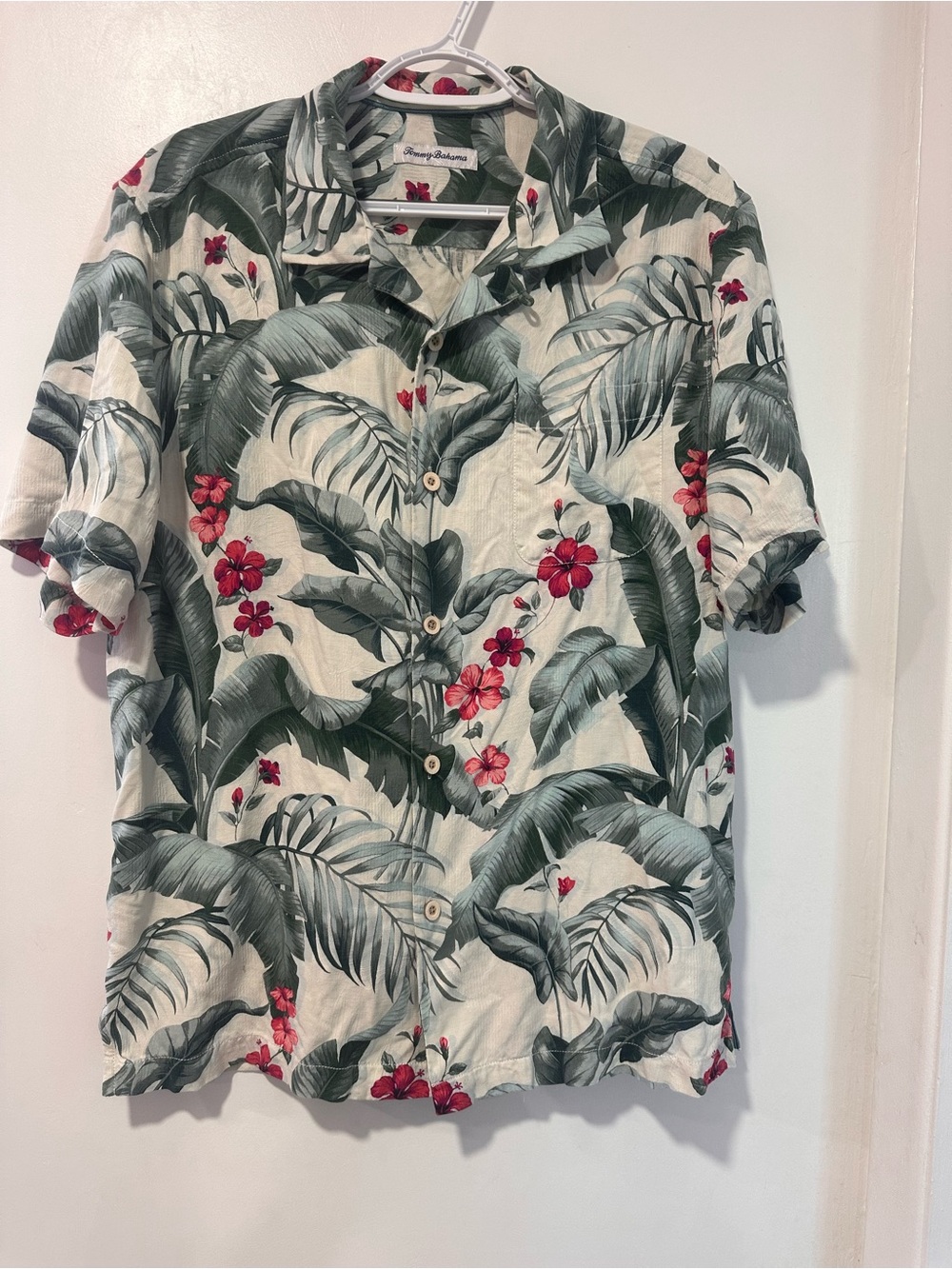Tommy Bahama Cream Tropical Print Short-Sleeve Button-Up